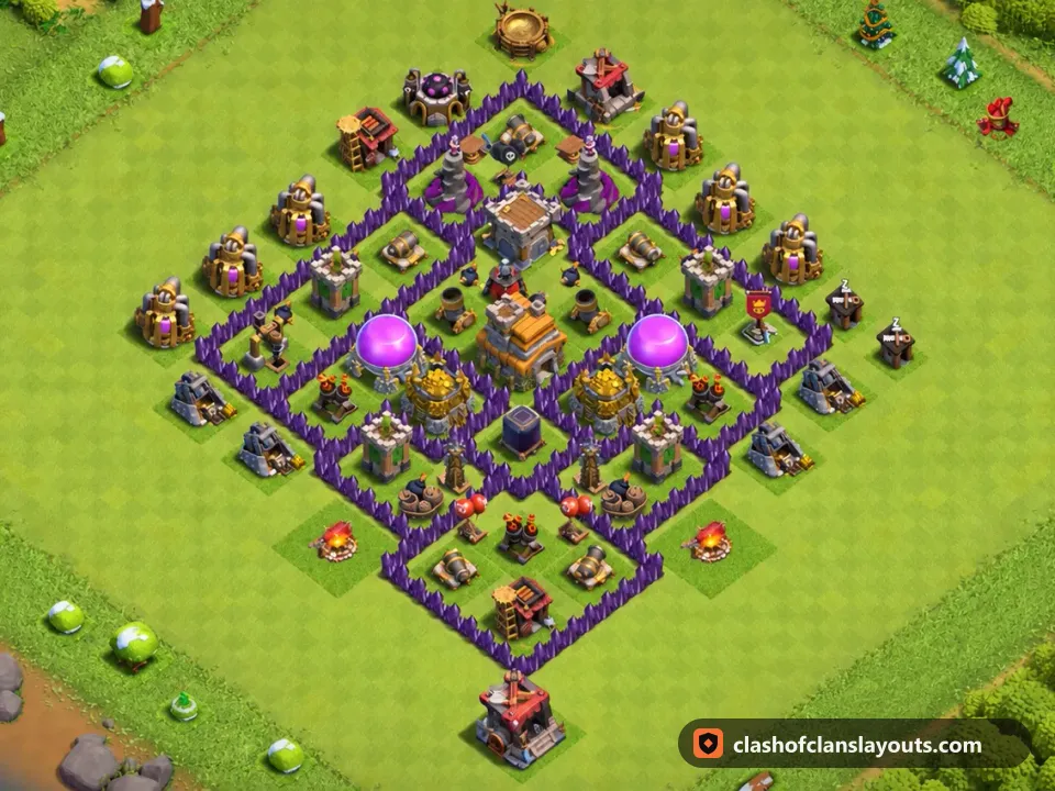 TH7 Hybrid Base Layout 268: Clash of Clans Town Hall 7 hybrid base layout, full base picture