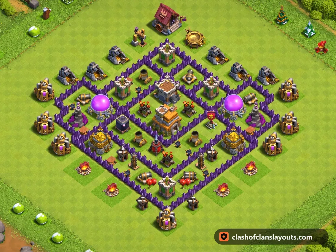 TH7 Trophy Base Layout 236: Clash of Clans Town Hall 7 trophy base layout, full base picture