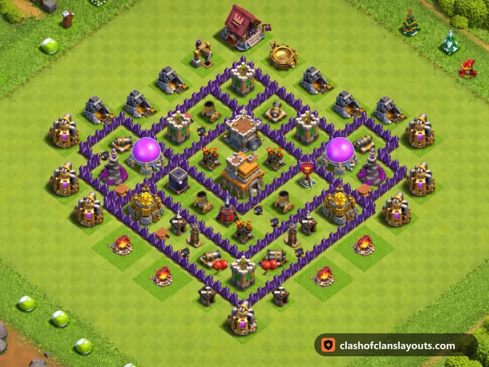 TH7 Trophy Base Layout 236: Clash of Clans Town Hall 7 trophy base layout, full base picture