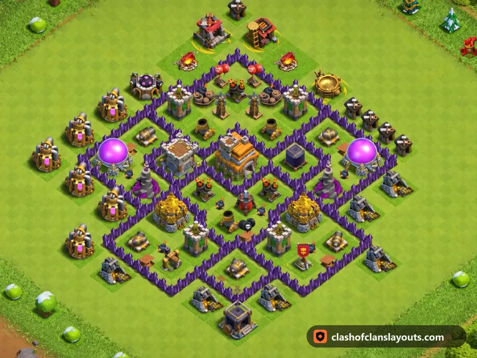 TH7 Trophy Base Layout 237: Clash of Clans Town Hall 7 trophy base layout, full base picture