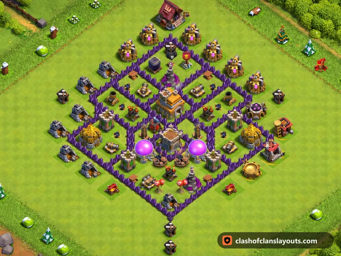 TH7 Trophy Base Layout 238: Clash of Clans Town Hall 7 trophy base layout, full base picture