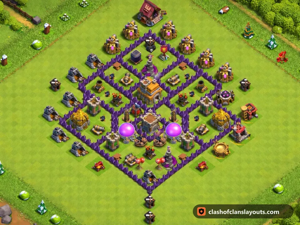 TH7 Trophy Base Layout 238: Clash of Clans Town Hall 7 trophy base layout, full base picture