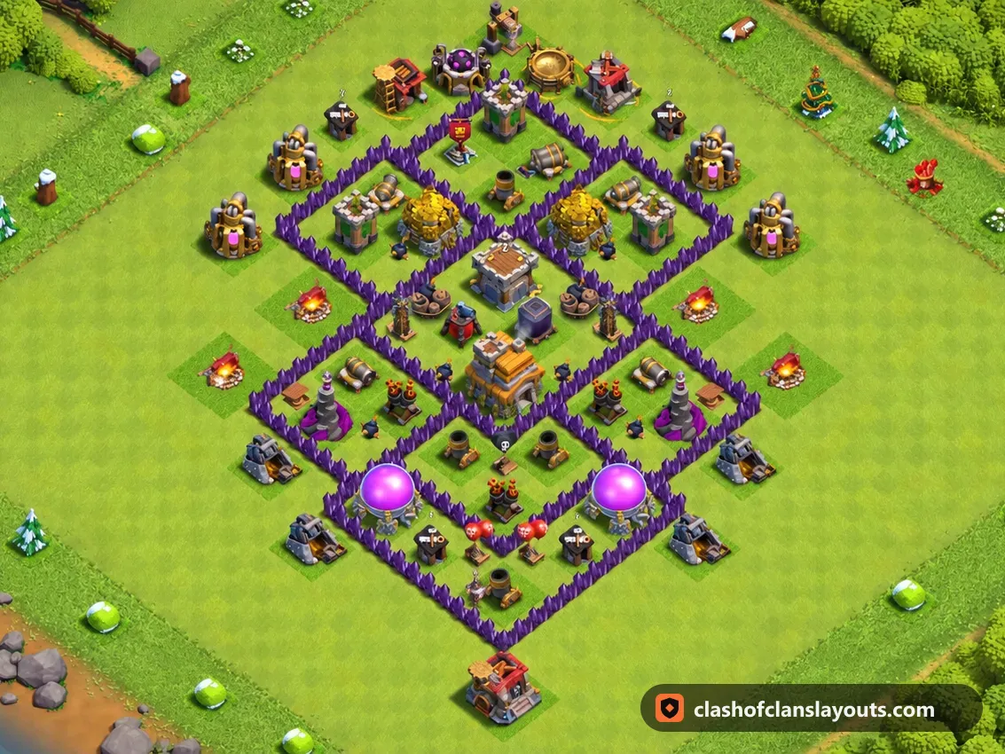 TH7 Trophy Base Layout 239: Clash of Clans Town Hall 7 trophy base layout, full base picture
