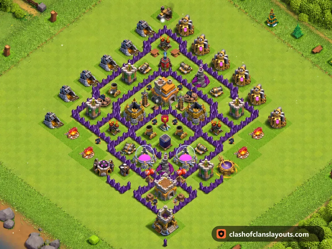 TH7 Trophy Base Layout 240: Clash of Clans Town Hall 7 trophy base layout, full base picture