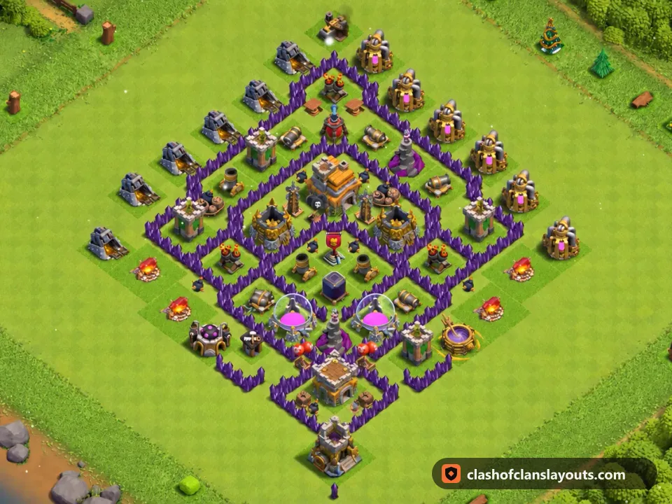 TH7 Trophy Base Layout 240: Clash of Clans Town Hall 7 trophy base layout, full base picture