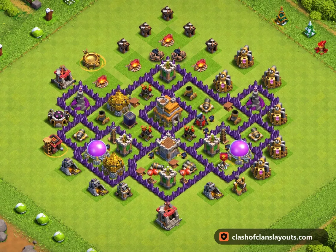 TH7 Trophy Base Layout 241: Clash of Clans Town Hall 7 trophy base layout, full base picture