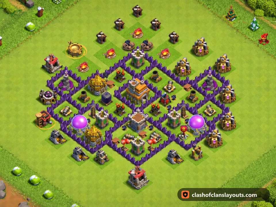 TH7 Trophy Base Layout 241: Clash of Clans Town Hall 7 trophy base layout, full base picture