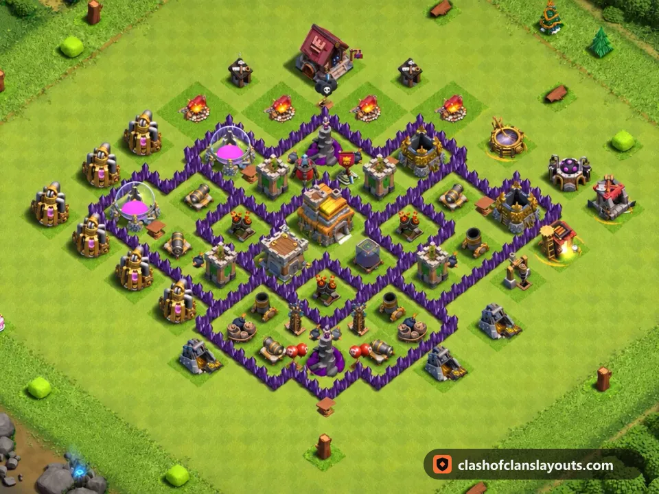 TH7 Trophy Base Layout 243: Clash of Clans Town Hall 7 trophy base layout, full base picture