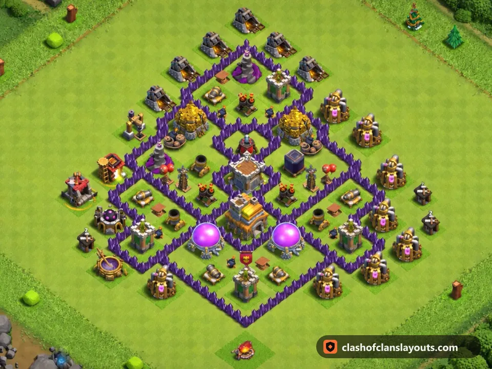 TH7 Trophy Base Layout 245: Clash of Clans Town Hall 7 trophy base layout, full base picture