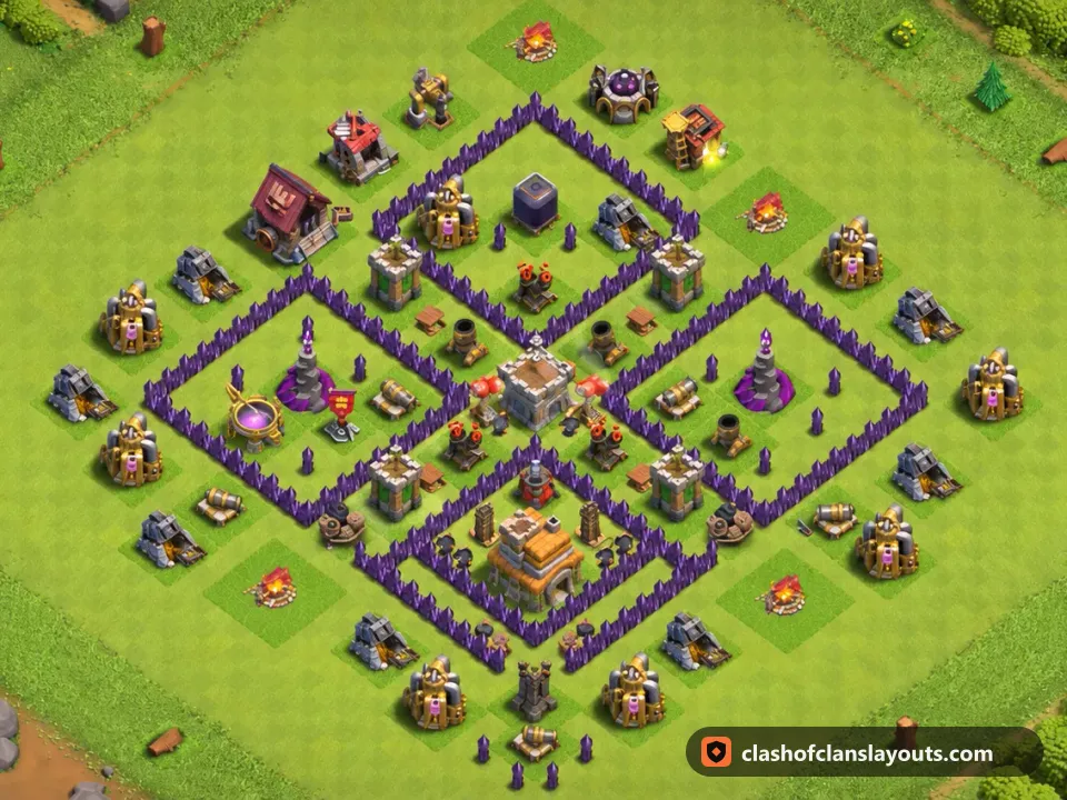TH7 Trophy Base Layout 248: Clash of Clans Town Hall 7 trophy base layout, full base picture