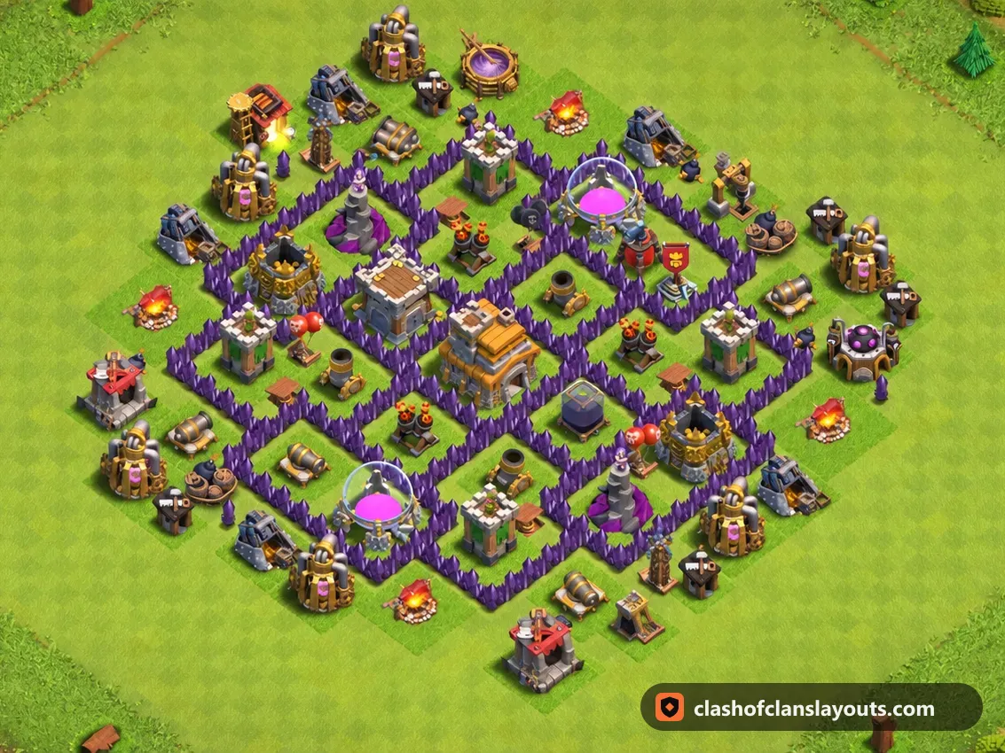 Base de Troféus TH7 249: layout de base de troféus de Clash of Clans para Centro de Vila 7, imagem completa da base