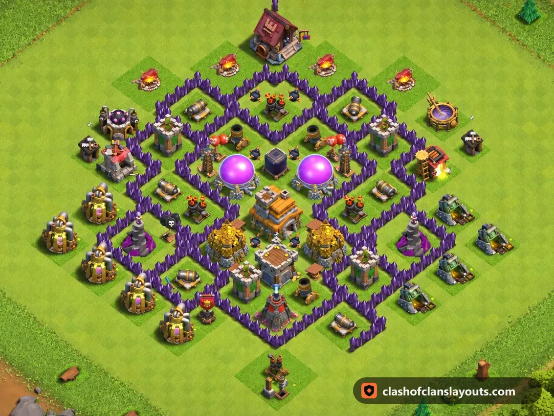 Trophäenbase TH7 250: Clash of Clans Trophäenbase für Rathaus 7, komplettes Bild der Base