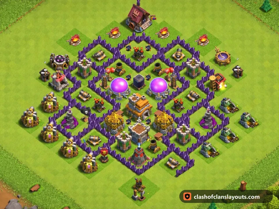 TH7 Trophy Base Layout 250: Clash of Clans Town Hall 7 trophy base layout, full base picture