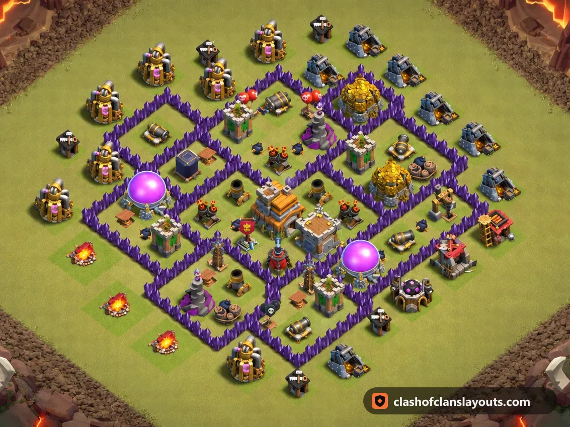 TH7 War Base Layout 159: Clash of Clans Town Hall 7 war base layout, full base picture