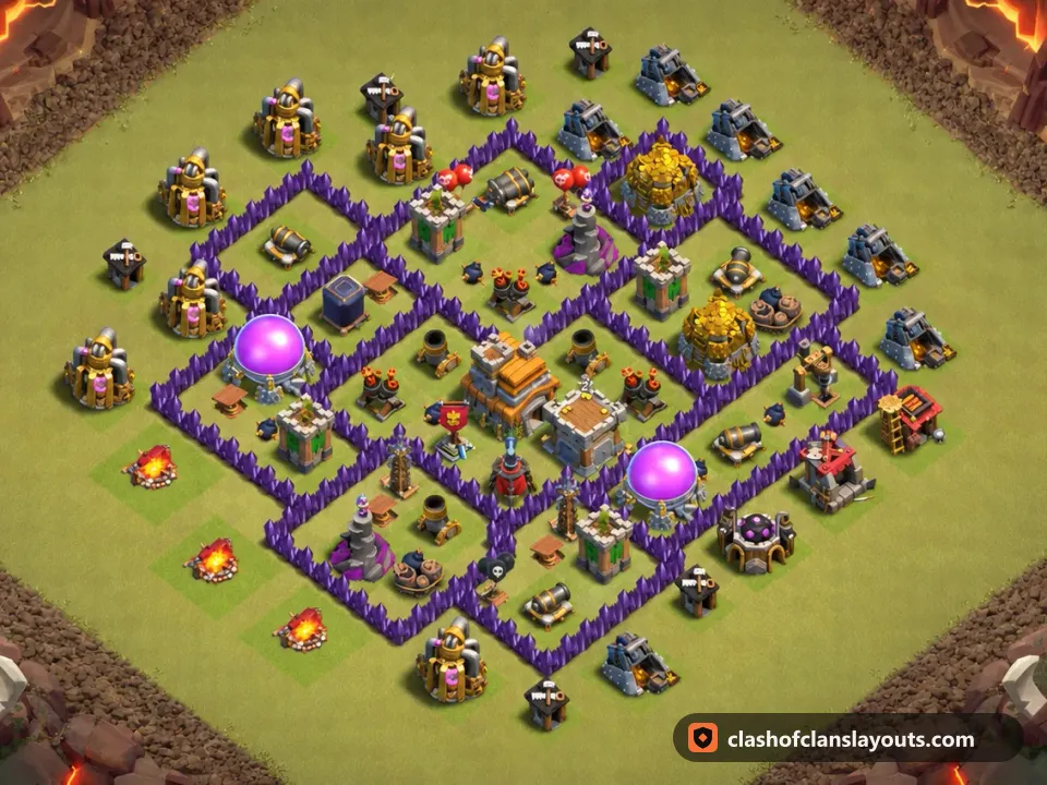TH7 War Base Layout 159: Clash of Clans Town Hall 7 war base layout, full base picture
