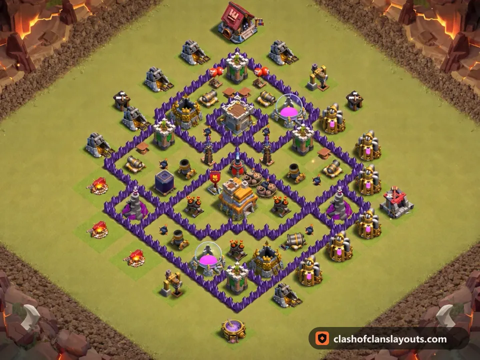 TH7 War Base Layout 160: Clash of Clans Town Hall 7 war base layout, full base picture