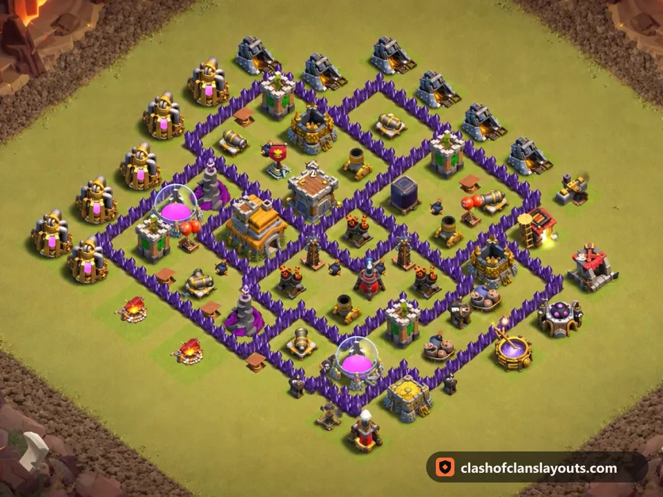 TH7 War Base Layout 161: Clash of Clans Town Hall 7 war base layout, full base picture