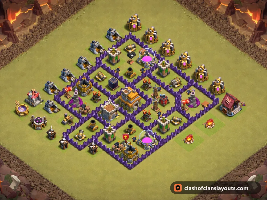 TH7 War Base Layout 162: Clash of Clans Town Hall 7 war base layout, full base picture