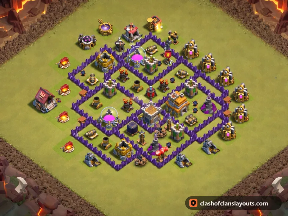 TH7 War Base Layout 163: Clash of Clans Town Hall 7 war base layout, full base picture