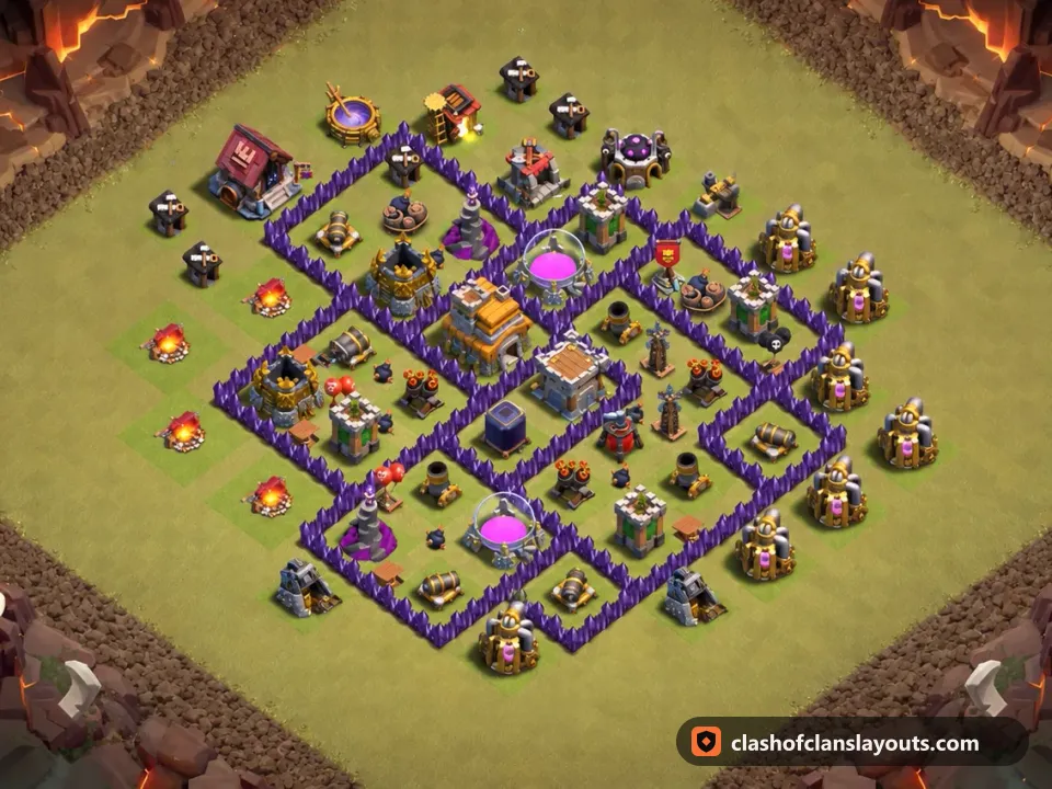 TH7 War Base Layout 164: Clash of Clans Town Hall 7 war base layout, full base picture