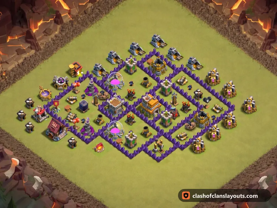 TH7 War Base Layout 167: Clash of Clans Town Hall 7 war base layout, full base picture
