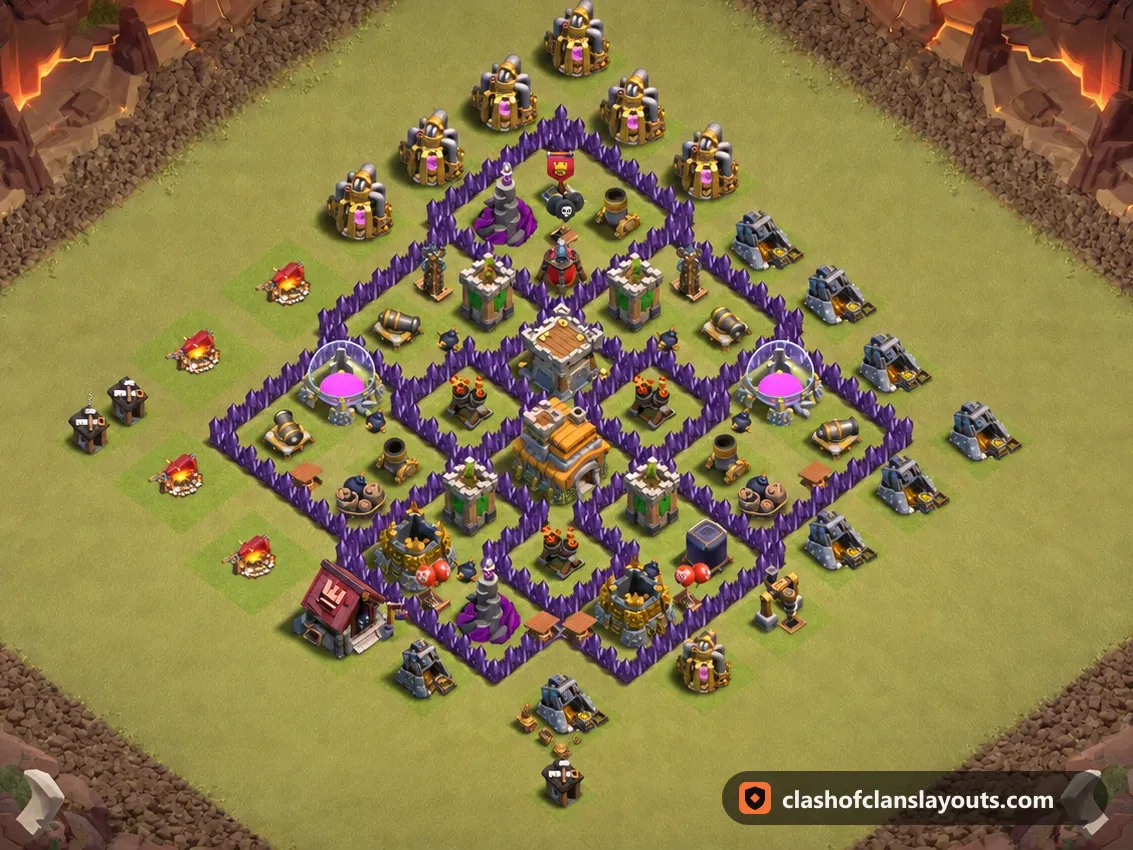 TH7 War Base Layout 168: Clash of Clans Town Hall 7 war base layout, full base picture