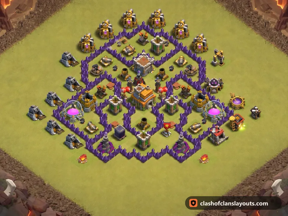 TH7 War Base Layout 170: Clash of Clans Town Hall 7 war base layout, full base picture