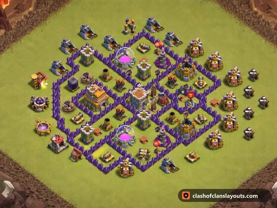 TH7 War Base Layout 171: Clash of Clans Town Hall 7 war base layout, full base picture