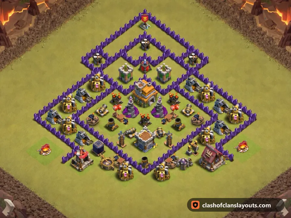 TH7 War Base Layout 172: Clash of Clans Town Hall 7 war base layout, full base picture