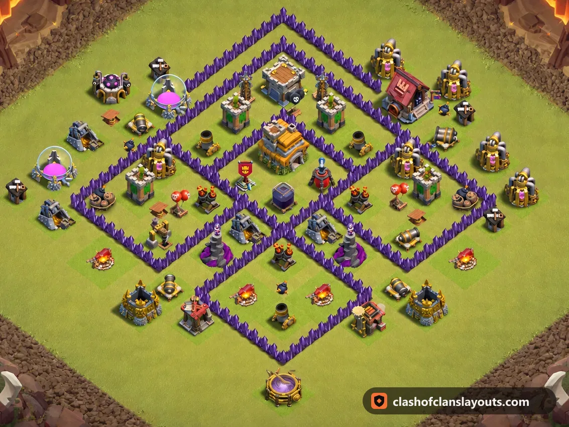 TH7 War Base Layout 173: Clash of Clans Town Hall 7 war base layout, full base picture