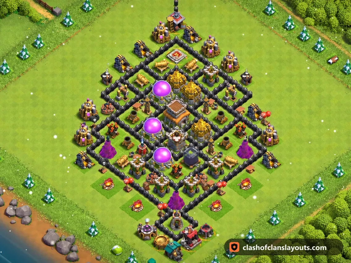 TH8 Farm Base Layout 298: Clash of Clans Town Hall 8 farm base layout, full base picture