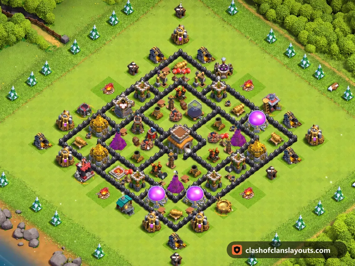 TH8 Farm Base Layout 299: Clash of Clans Town Hall 8 farm base layout, full base picture