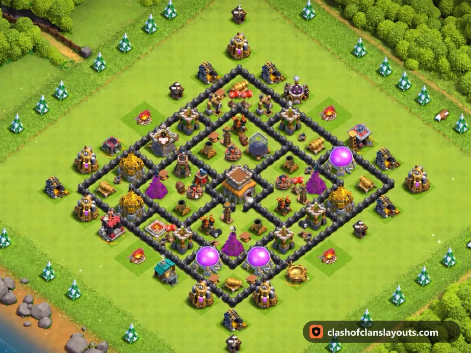 TH8 Farm Base Layout 299: Clash of Clans Town Hall 8 farm base layout, full base picture