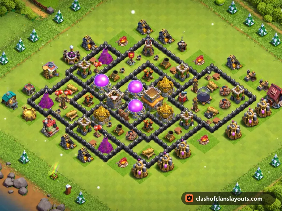 TH8 Farm Base Layout 304: Clash of Clans Town Hall 8 farm base layout, full base picture