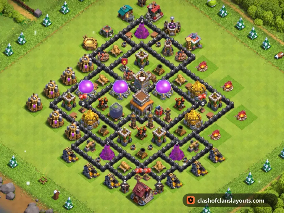 TH8 Farm Base Layout 306: Clash of Clans Town Hall 8 farm base layout, full base picture