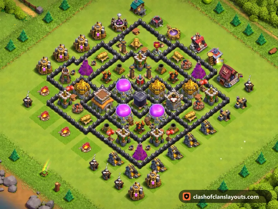 TH8 Farm Base Layout 311: Clash of Clans Town Hall 8 farm base layout, full base picture