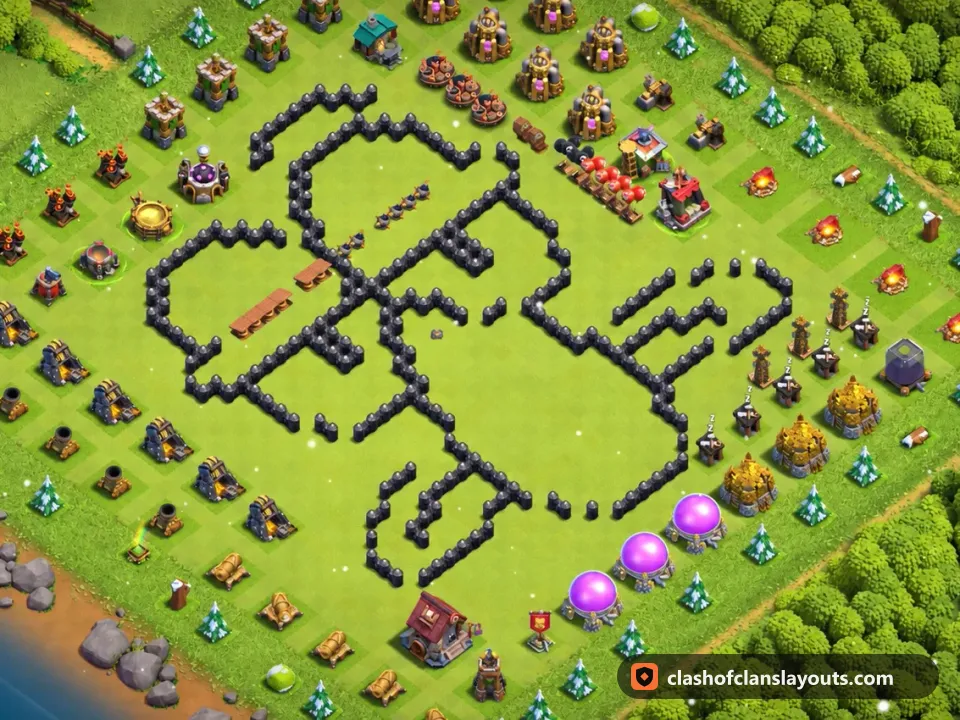 TH8 Funny Base Layout 41: Clash of Clans Town Hall 8 fun base layout, full base picture