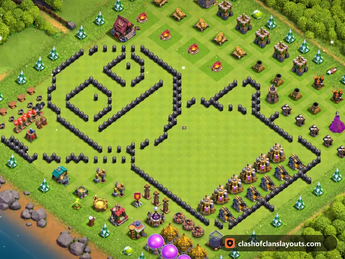 Base Divertida TH8 43: layout de base divertida de Clash of Clans para Centro de Vila 8, imagem completa da base
