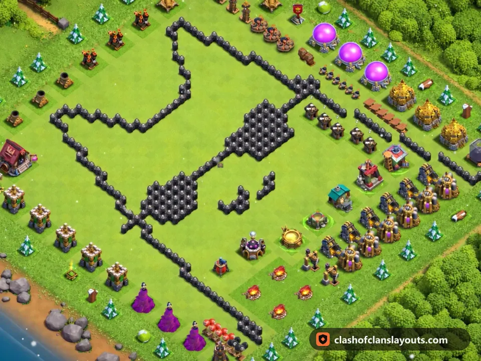 TH8 Funny Base Layout 44: Clash of Clans Town Hall 8 fun base layout, full base picture