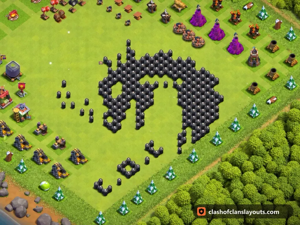 TH8 Funny Base Layout 45: Clash of Clans Town Hall 8 fun base layout, full base picture