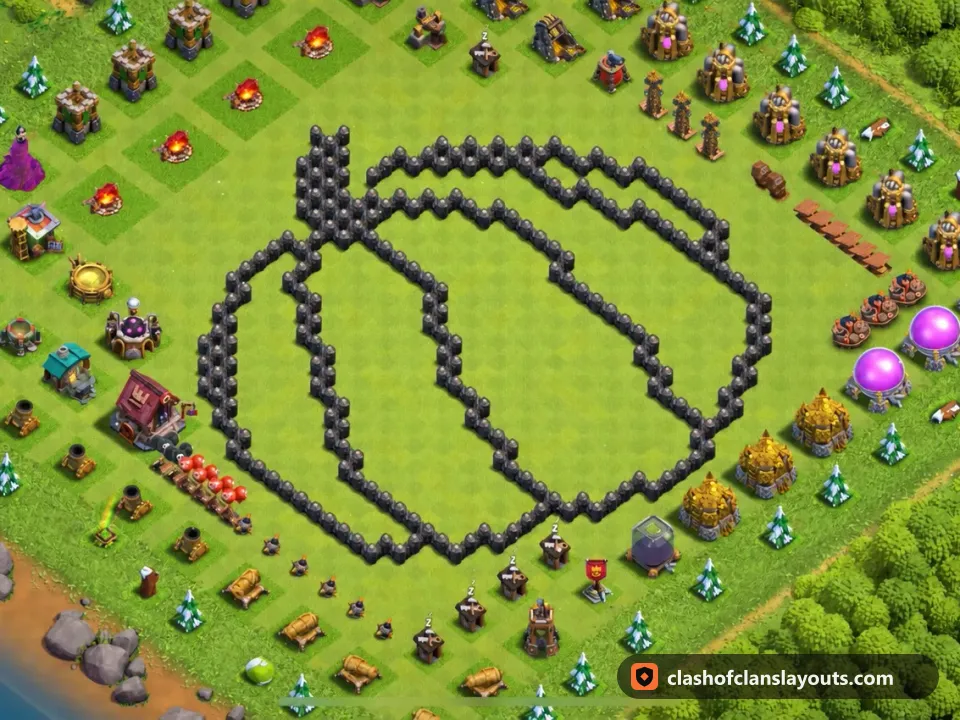 TH8 Funny Base Layout 46: Clash of Clans Town Hall 8 fun base layout, full base picture