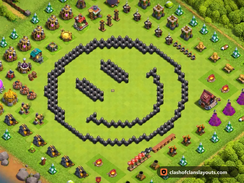 TH8 Funny Base Layout 47: Clash of Clans Town Hall 8 fun base layout, full base picture