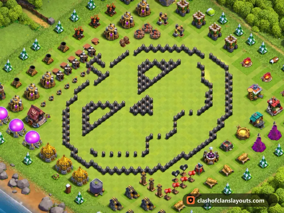TH8 Funny Base Layout 48: Clash of Clans Town Hall 8 fun base layout, full base picture