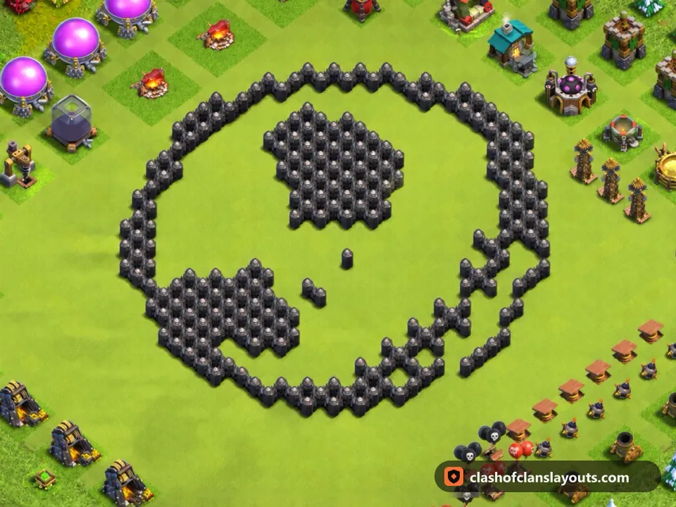 TH8 Funny Base Layout 49: Clash of Clans Town Hall 8 fun base layout, full base picture