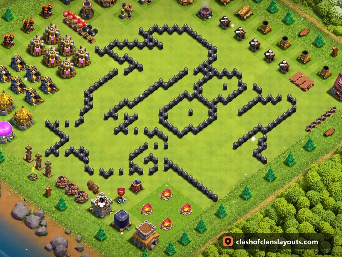 TH8 Funny Base Layout 52: Clash of Clans Town Hall 8 fun base layout, full base picture