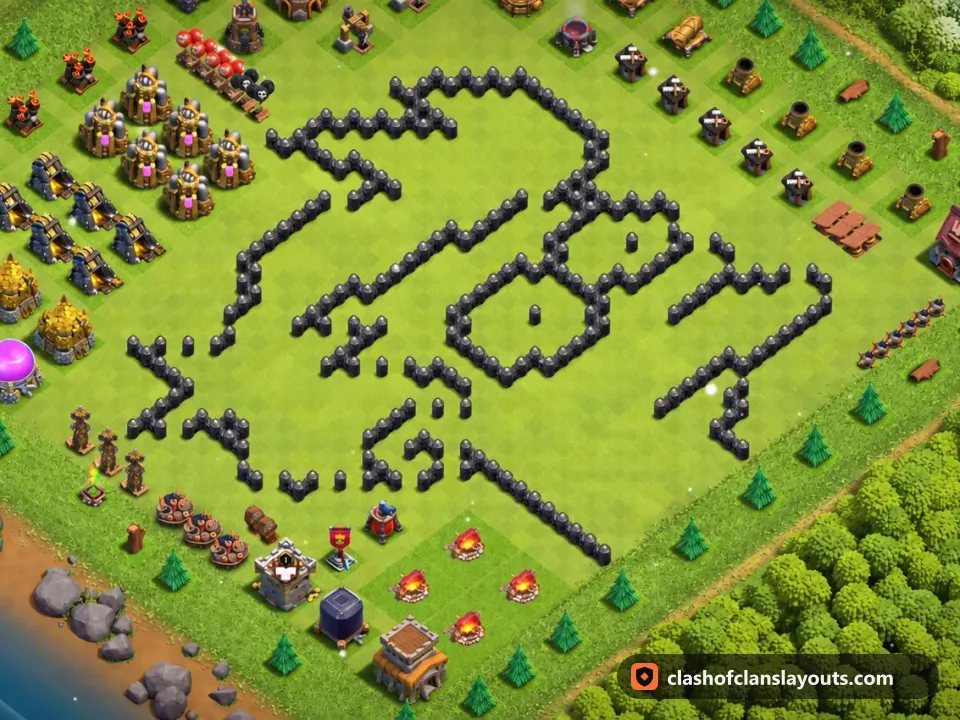 TH8 Funny Base Layout 52: Clash of Clans Town Hall 8 fun base layout, full base picture