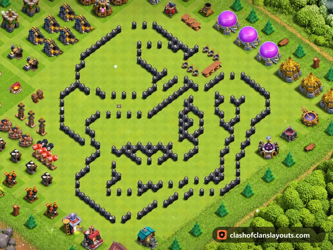 TH8 Funny Base Layout 53: Clash of Clans Town Hall 8 fun base layout, full base picture