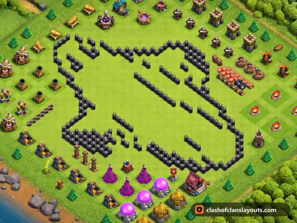 TH8 Funny Base Layout 54: Clash of Clans Town Hall 8 fun base layout, full base picture