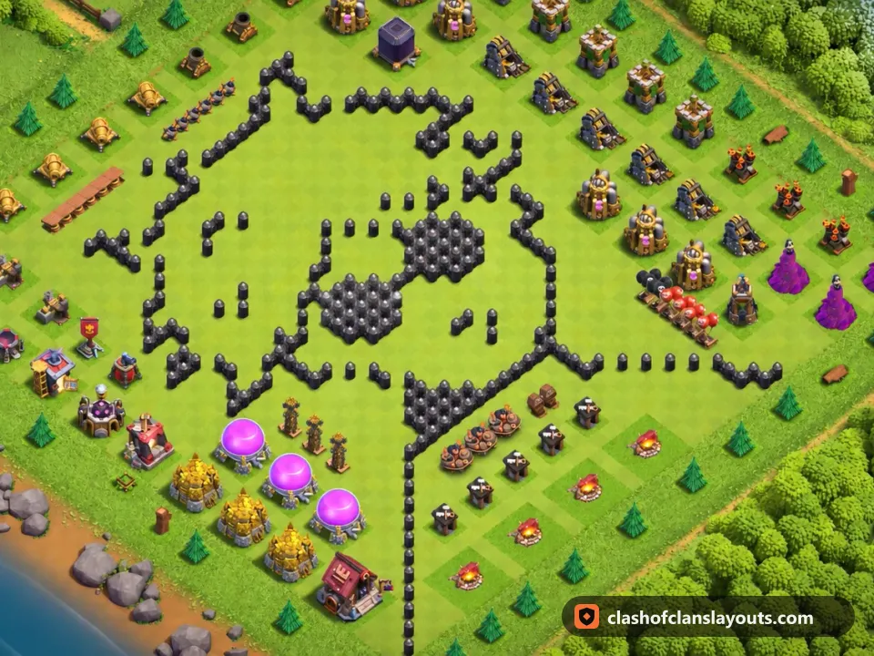 TH8 Funny Base Layout 55: Clash of Clans Town Hall 8 fun base layout, full base picture