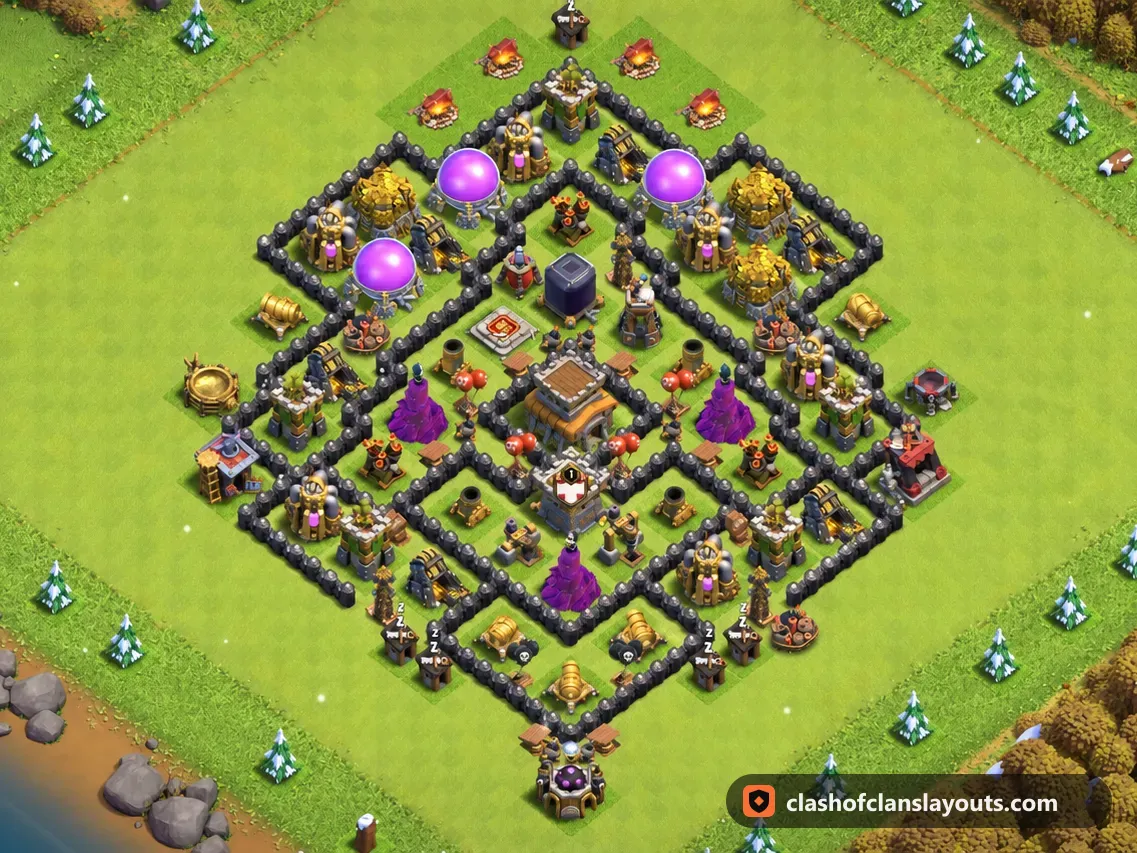Base Híbrida TH8 282: layout de base híbrida de Clash of Clans para Centro de Vila 8, imagem completa da base